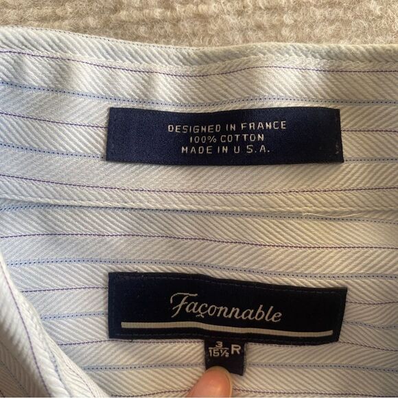FACONNABLE Mens Dress Shirts Long Sleeve Striped Dress Oxford Designed in France - Picture 3 of 7